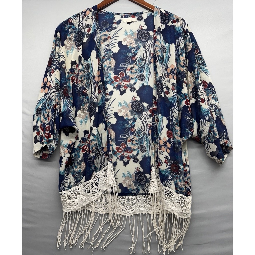 Floral Kimono Coverup Cardigan Size Small Fringe Boho